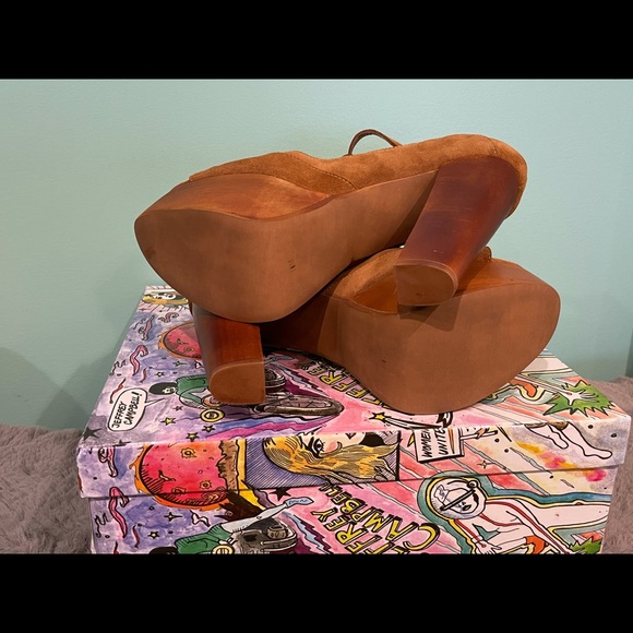 Jeffrey Campbell Foxy Tan Suede platform wood heel - Picture 3 of 16